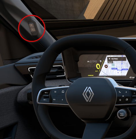 The dashboard of an renault 5 e-tech. The camera mentioned in the post is in the A-pillar.