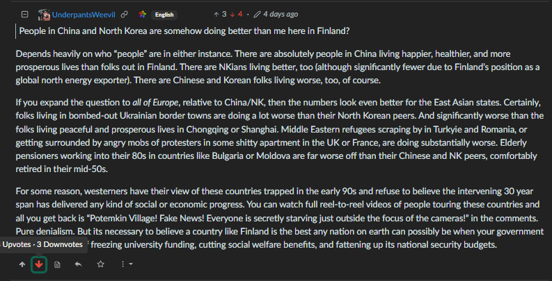 PRC and North Korea apologist UnderpantsWeevil having a totally normal one